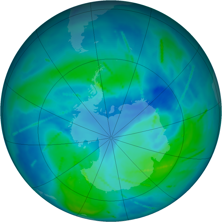 Antarctic ozone map for 03 March 2011